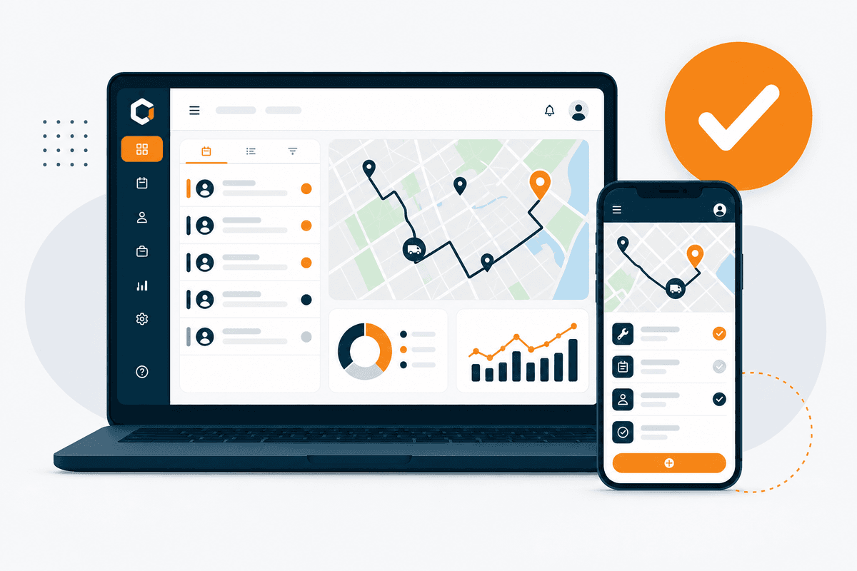 Interface moderne TASHY sur ordinateur et mobile, alternative à Praxedo